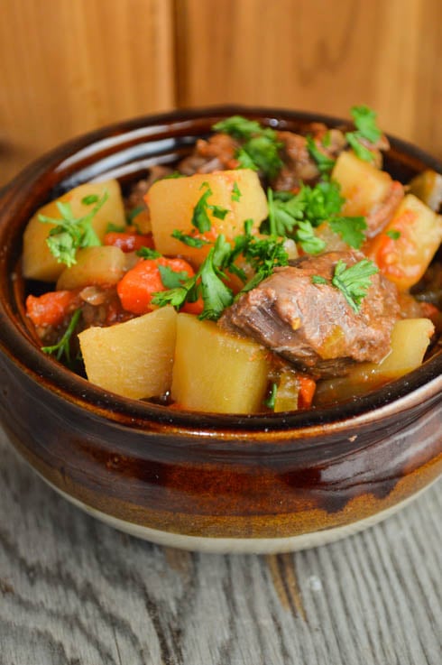 Nothing says comfort food like beef stew. Mom's Crock Pot Beef Stew is hearty, full of flavor and easy to put together for a busy weeknight or a Sunday night family dinner.
