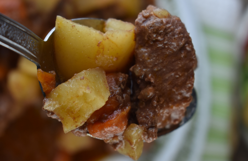 Mom's Crock Pot Beef Stew is an old fashioned beef stew recipe reminiscent of 5 hour beef stew using cubed beef, potatoes, and carrots.