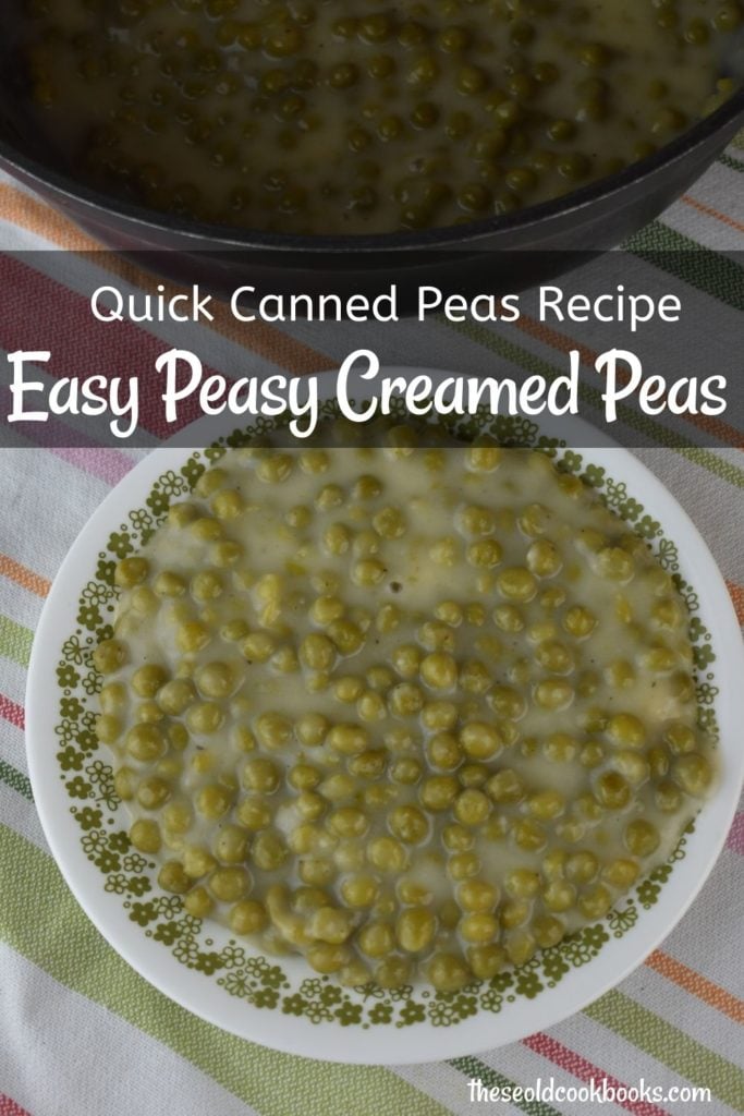 Creamed Peas using Canned Peas may not be fancy, but it's fast, economical, easy, and my kids love them. All it takes is a can of green peas, butter, flour, milk, salt and pepper.