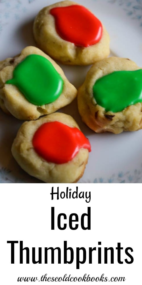 Holiday Iced Thumbprint Cookies with red or green icing are perfect for Christmas cookie trays.