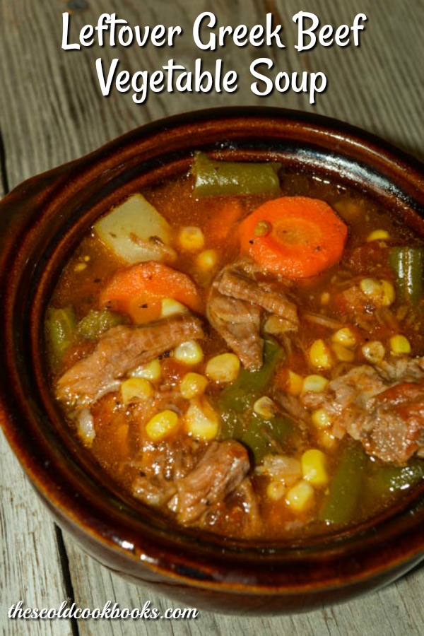 Leftover Greek Beef Vegetable Soup is a great way to re-imagine last night's pot roast and potatoes into a hearty meal.