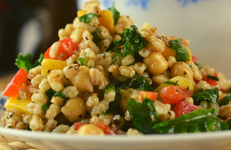 Summer Farro Salad, including Farro Salad Dressing, is the perfect cooked grain salad. Using farro, bulgur, brown rice or whatever your favorite cooked grain, this basic recipe uses both fresh product and healthy canned foods for a salad that's light, yet filling.