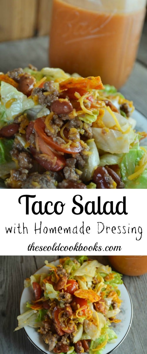 This Taco Salad with Homemade Dressing is perfect for your next pitch-in or as a fun weeknight dinner for the family. 