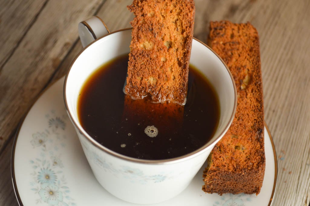 Banana Bread Biscotti is a crunchy, sweet treat to enjoy with your coffee and a great way to use up leftover banana bread.