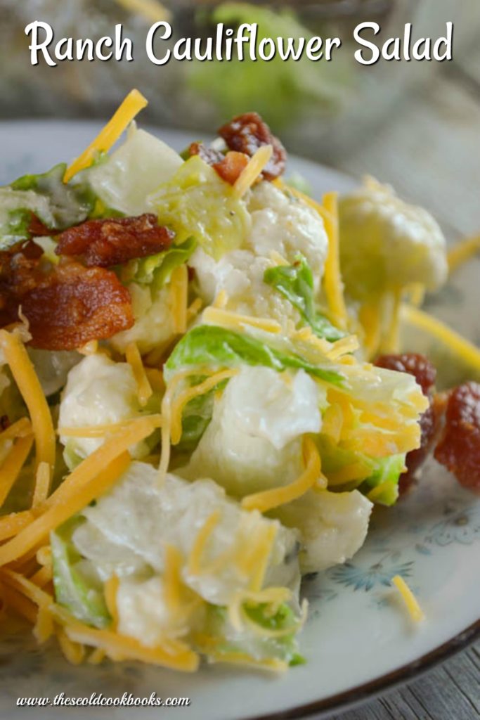 Topped with bacon and cheese and flavored with a ranch dressing mix, this Ranch Cauliflower Salad is a great side dish any night of the week.