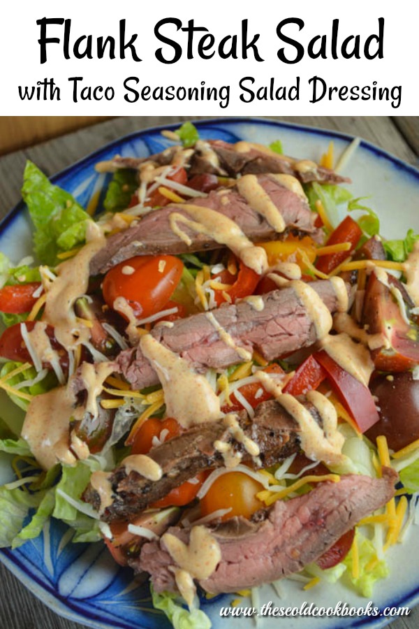 By adding taco seasoning to both the marinade and the dressing, this Flank Steak Salad is a family-pleasing meal with simple additions like Doritos.