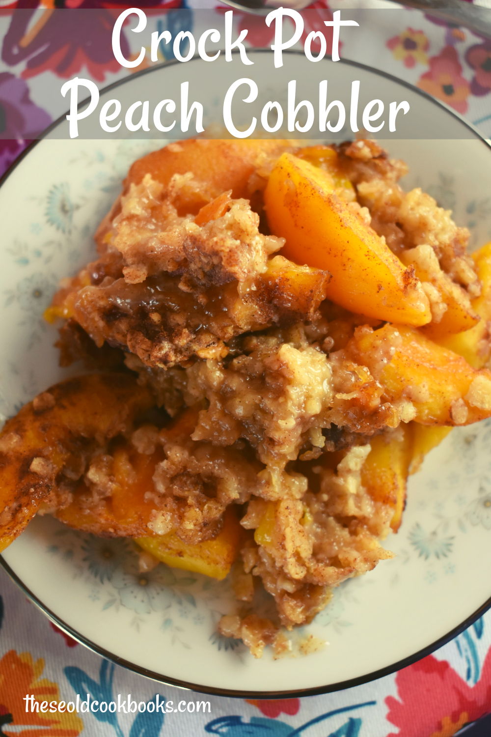 This Crock Pot Peach Cobbler may be the easiest dessert around because all the ingredients get dumped into the slow cooker insert and mixed together.
