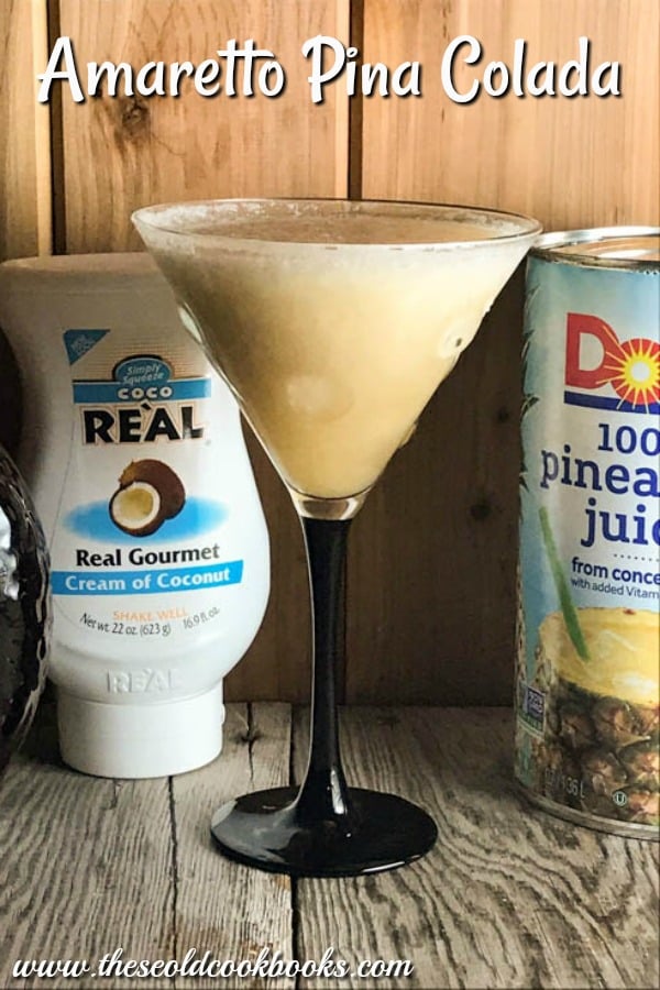 Break out the blender and make this Amaretto Pina Colada for a taste of the beach any time of the year. The blended goodness of pineapple juice, cream of coconut and rum topped with a shot a Amaretto just shouts sunshine and fun.