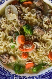 This Instant Pot Beef Ramen Bowls recipe uses beef stew meat, frozen vegetables and instant ramen noodles to make a flavorful meal the entire family will enjoy. This is also a great way to use a leaner, tougher cut of beef to cut up into stew meat.