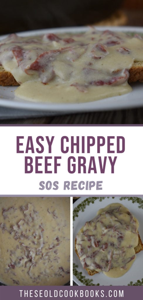Easy Chipped Beef Gravy is an old-fashioned recipe that goes by many different names, including S.O.S. The dish uses dried beef and is usually served over toast. This old-fashioned dish is fast and kid-friendly dinner option.