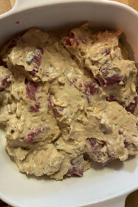 Sunday Church Beef Tips (an oven beef tips and gravy recipe) uses just five ingredients including beef stew meat, cream of mushroom soup, sour cream, Dijon mustard and dry onion soup mix to make a hearty dish to feed a hungry family.