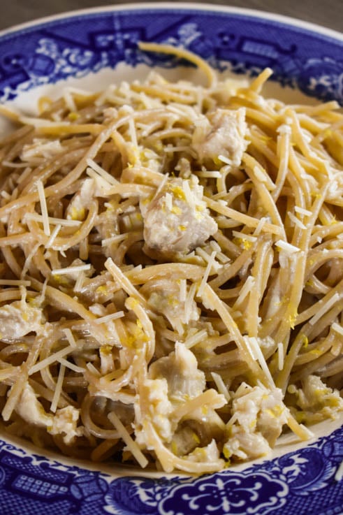 This 10-Minute Easy Lemon Chicken Pasta is the perfect weeknight meal. By using canned chicken, leftover grilled or rotisserie chicken, this meal an be on the table in just minutes.