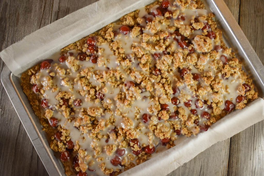 Glazed Oatmeal Cherry Bars are easy to make using cherry pie filling.