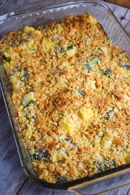 With both yellow squash and zucchini, this Cheesy Summer Squash and Zucchini Casserole is delicious.
