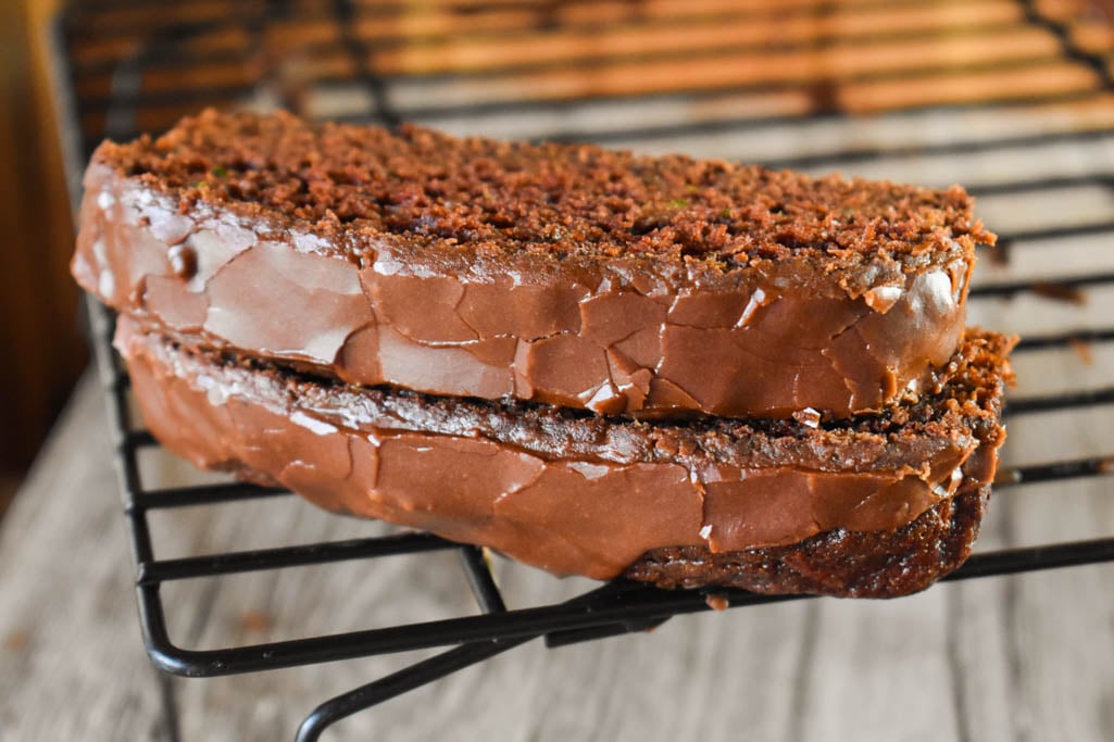 This Chocolate Zucchini Bread with Mocha Glaze recipe features coffee in both the batter and the glaze to crank up the chocolate flavor.