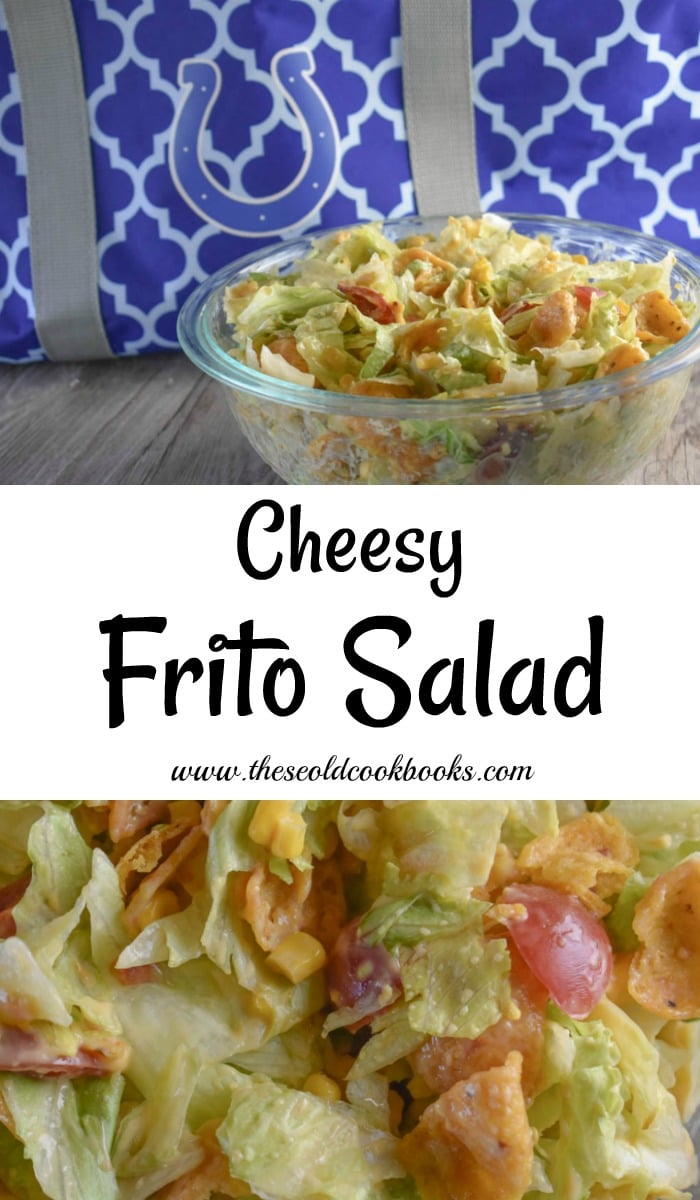 With the corn chips adding a crunch, the melted Velveeta combined with evaporated milk and grated onion is a unique dressing on this Cheesy Frito Salad.