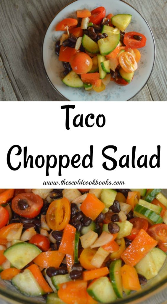 This Taco Chopped Salad is fresh, flavorful and easy to customize with your favorite vegetables. It is a perfect side dish option for everything from steak to burgers to enchiladas and beyond.