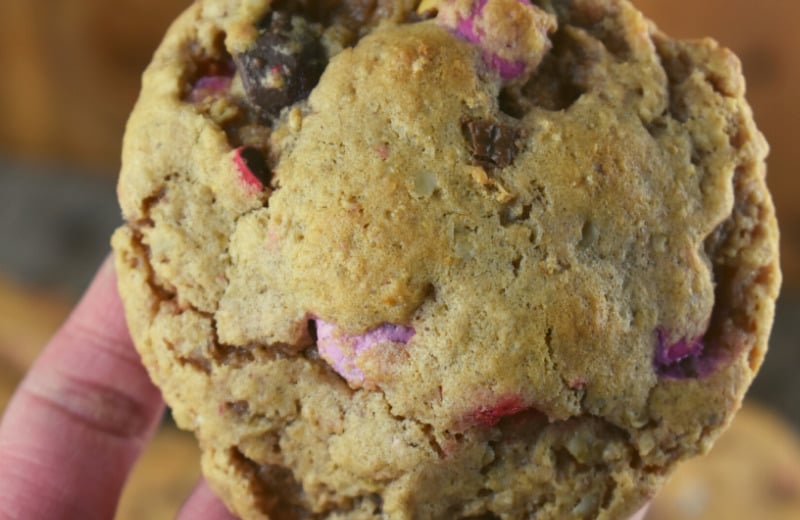 Monster Cookies Without Flour - A Leftover Candy Cookie Recipe are packed full of any kind of leftover candy available. With all of the goodness of traditional monster cookies, these use whatever candy you have sitting around your house after the holidays.