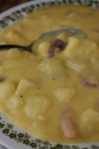 This 20-Minute Ham and Cheddar Chowder includes ham, potatoes and cheddar cheese and goes together in a flash.  Cheddar Chowder with ham is the perfect meal for any busy weeknight or when you are trying to use up leftover ham from the holidays.