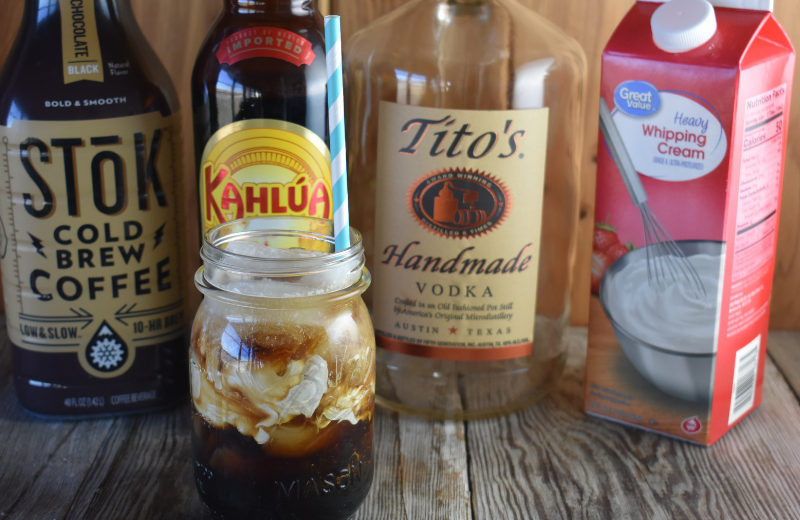A Dirty White Russian Cocktail takes the basic White Russian recipe of vodka, Kahlua and heavy whipping cream up a notch with come extra caffeine in the form of cold brew coffee. 