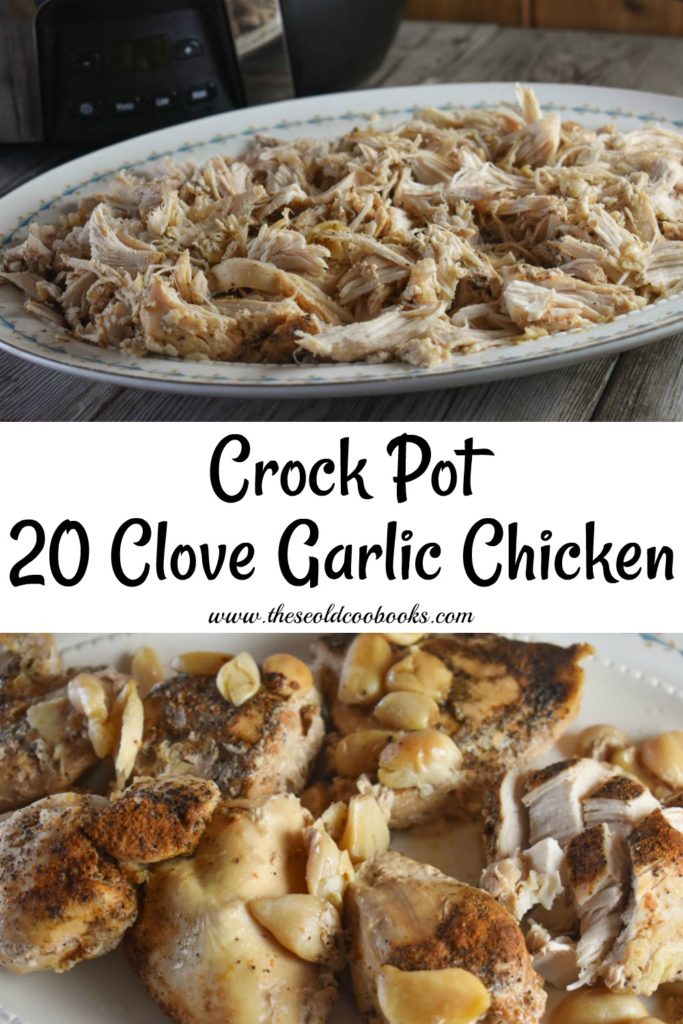 This 20 clove garlic chicken is exactly what is says it is...full of garlic flavor. Serve it as the main dish or use the chicken in other recipes.