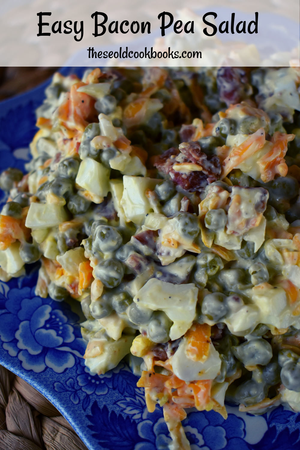 Easy Bacon Pea Salad is absolute perfection. The simple mixture of peas, bacon, shredded cheddar cheese, hard boiled eggs and mayonnaise marries together into the perfect summertime salad fit for any picnic or family get-together.