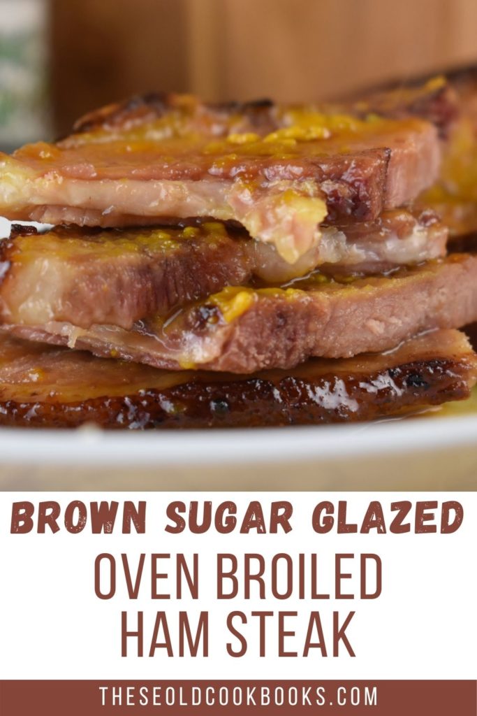 Simply broil your ham steak in the oven and top with mustard and brown sugar to make this Brown Sugar Mustard Glazed Ham Steak.