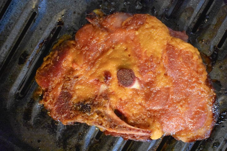 This recipe uses the broil feature on your oven to get that perfect brown sugar mustard glaze on the ham steak. 
