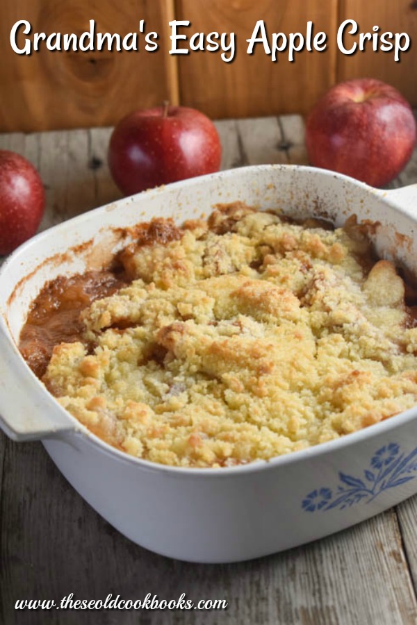Grandma's Easy Apple Crisp recipe is a traditional apple crisp without oats. The melt-in-your-mouth crumble topping screams cinnamon and butter and will have your family begging for more.