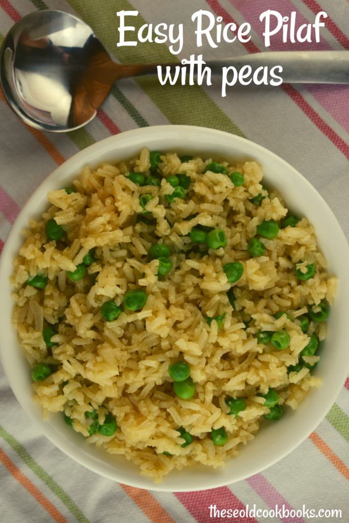 Many of these old-fashioned recipes have few ingredients that are pantry staples, and that is exactly why I fell in love with Easy Rice Pilaf with Green Peas. This simple recipe only has 5 ingredients that I almost always have all of these on hand.
