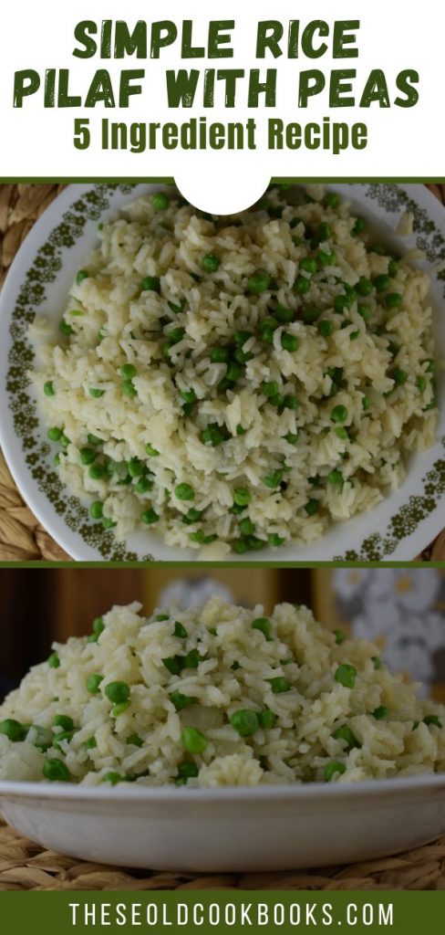 This easy rice pilaf recipe consists of five simple ingredients--white rice, broth, butter, onions and peas.  This is an easy way to add some vegetable to your kids diet without complaints. 