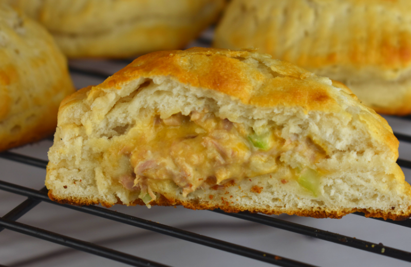 Tuna Melt Turnovers are a new spin on the classic tuna melt. Canned biscuit dough is filled with a mixture of tuna, mayonnaise, celery and cheese--all the ingredients of that tried and true tuna melt recipe. The result is an easy, portable meal on the go.