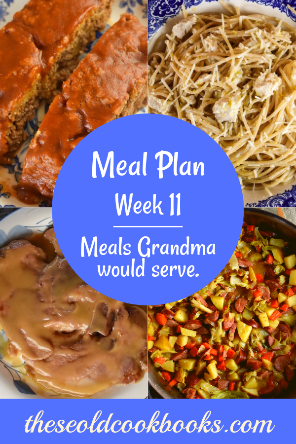 The Weekly Meal Plan for Week 11 includes Shredded Beef BBQ and Old Fashioned Cheesy Squash Casserole, Hard Blackberry Lemonade, Skillet Smoked Sausage and Cabbage Bake and Sweet Cornbread, Overnight French Toast Casserole, 10 Minute Lemon Chicken Pasta, Crockpot Enchilada Meatloaf and Cheesy Frito Salad, Classic Coney Dogs and Old Fashioned Pea Salad, 12 Minute Ham Steak and Sweet and Sour Green Beans, Bologna Salad and Skillet Macaroni and Cheese.