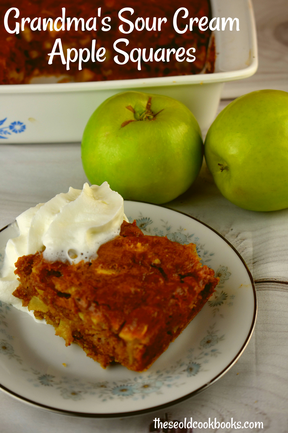 Grandma's Sour Cream Apple Squares is an old-fashioned dessert that will have your family begging for more.  These delicious bars have two layers including a creamy apple layer and a sweet brown sugar crust. Serve these with whipped cream just like our Grandma did.