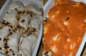 Easy Chicken Enchilada Biscuit Bake is the perfect dinner for a busy weeknight. Chicken, black beans and cheese are stuffed into canned, refrigerated biscuits and then baked in a combination of enchilada sauce and cream of chicken soup. The result will have your family licking their plates and begging for more.