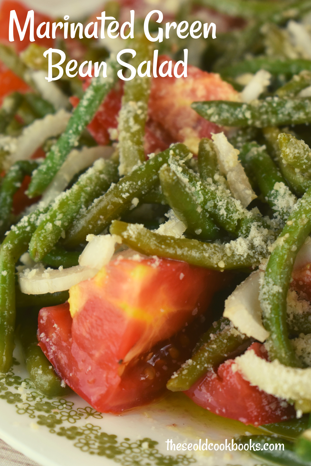 Italian Green Bean Salad is a cold salad featuring thin style green beans, tomatoes and onions tossed in a tasty vinaigrette. A healthy sprinkling of Parmesan cheese takes this salad from good to great. Serve along side grilled chicken for the perfect meal.
