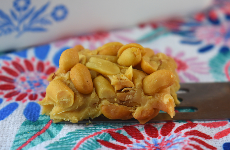Salted Nut Squares are an easy, no bake cookie recipe with a creamy, peanut butter base that is perfectly complemented by salted peanuts.  This irresistible dessert just so happens to be a copycat Payday Bar.  This microwave is simple with only five ingredients (salted peanuts, butter, peanut butter chips, condensed milk, and miniature marshmallows).
