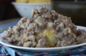 Mom's Hamburger Gravy is our go-to dinner when we are short of time and starving.  The ingredients are probably already in your refrigerator and pantry, and you can have dinner on the table in 20 minutes flat.  