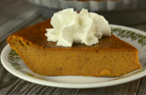 If you are looking for a fail-proof pumpkin pie that is perfectly spiced and dense, then look no farther than our Impossible Pumpkin Pie recipe. This is a vintage recipe that features Bisquick.  Blend all the ingredients together in one-step, pour into a pie plate, and the rest is magic. No pie crust required. 