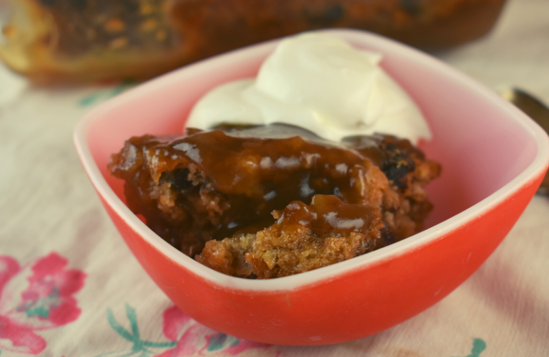 Old Fashioned Date Pudding features a date cake with a rich, sticky caramel sauce that separates to the bottom while cooking. Serve warm with the sticky sauce poured over top and a dollop of whipped cream. One whiff or bite will take you back to Grandma's kitchen.