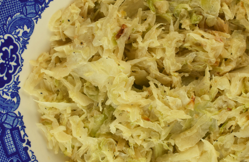 Looking for a new favorite side dish? Try Creamy Cabbage with only 5 Ingredients.  Shredded cabbage is sauteed in butter, and then a creamy sauce is made with heavy cream, salt and pepper.  It's easy, and it's delicious.  