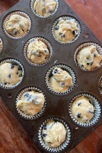 Blueberry muffins from scratch are easy to make and cost much less than store-bought muffins. It’s easy to make bigger batches and freeze some for later.