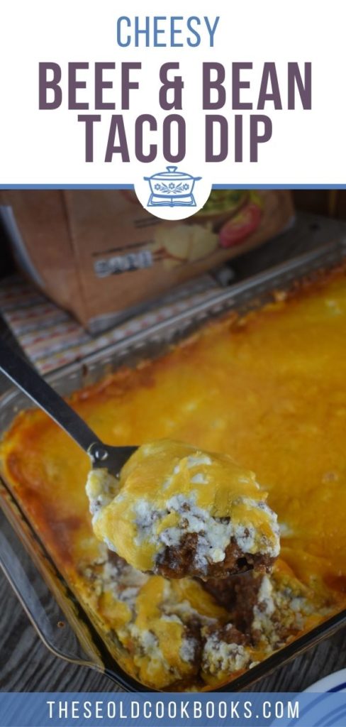 There are only 5 simple ingredients between you and this warm, cheesy Taco Dip with Meat and Beans.  Ground beef, re-fried beans, Ortego Taco Sauce, sour cream and shredded cheese are all you need.  This simple appetizer is soon to be your go-to for game day, holidays, family gatherings or Taco Tuesday.