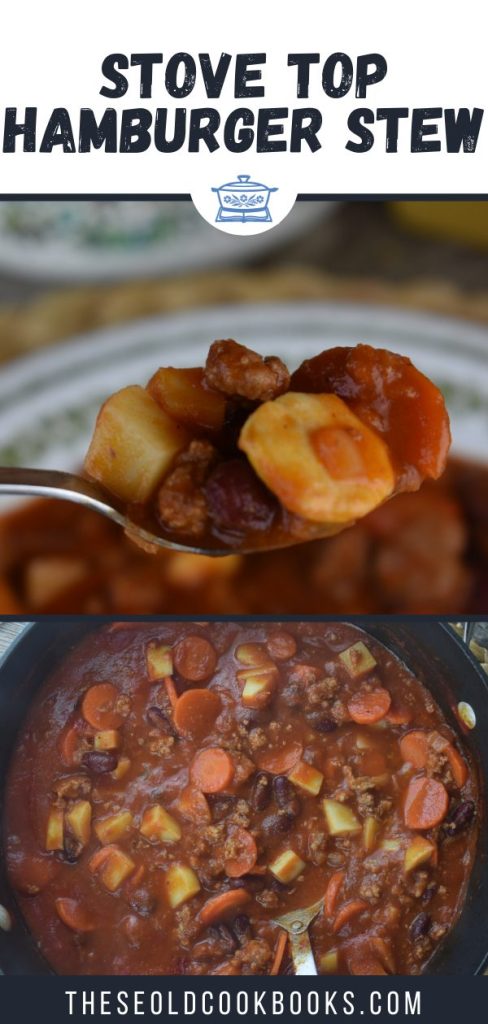 This stove top poor man's stew is a hearty combination ground beef, potatoes, carrots and red kidney beans in a base of tomato juice (no beef broth). While it may seem simple, don't discount its delicious flavor.