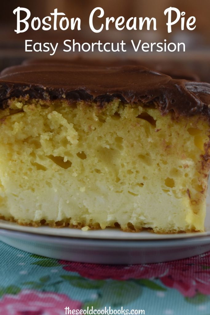 Granny's Boston Cream Cake is a shortcut recipe for your beloved Boston Cream Pie.  Topped with chocolate fudge icing, a yellow cake mix is taken to a whole new level with a decadent cream cheese layer.