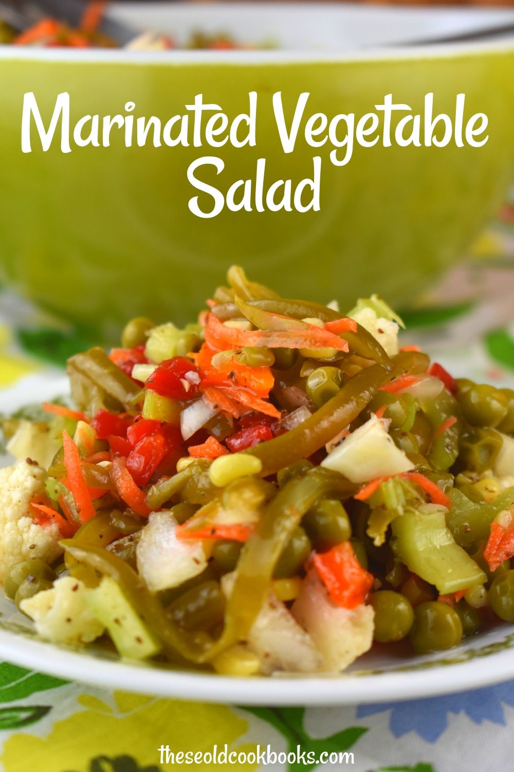 Southern Vegetable Salad is a tried and true vinegar based salad that marinates in the refrigerator.  It's cool and refreshing, and gets better with time. Store this marinated vegetable salad up to a month in the refrigerator. 