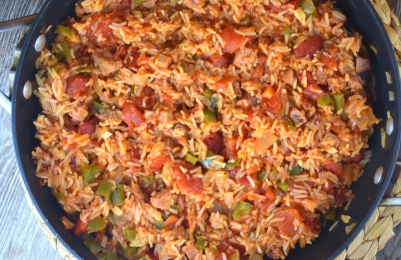Jambalaya with Ham is the perfect leftover ham recipe after the holidays.  This quick and easy jambalaya rice recipe is a one pan version that comes together in 30 minutes.  This is a jambalaya recipe without shrimp. 