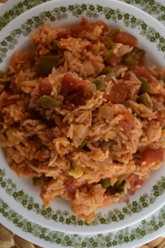 Jambalaya with Ham is the perfect leftover ham recipe after the holidays.  This quick and easy jambalaya rice recipe is a one pan version that comes together in 30 minutes.  This is a jambalaya recipe without shrimp. 