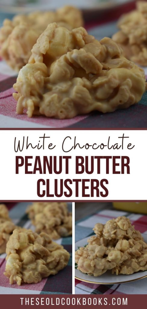 White Chocolate Peanut Clusters are a no bake peanut butter candy recipe that can be completed in less than 15 minutes.  The white chocolate peanut butter base coats a crunchy combination of peanuts and Rice Krispies that perfectly complements slightly melted mini marshmallows.
