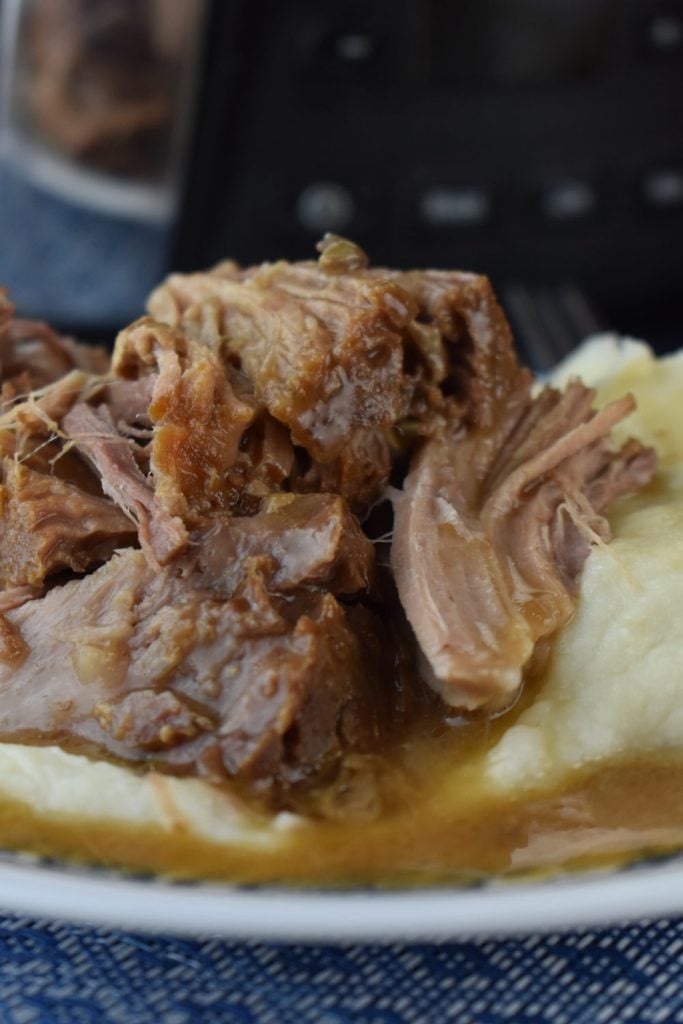 This easy slow cooker pork roast forms a delicious gravy that goes well seved over mashed potatoes.